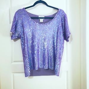 Oscar De La Renta Purple Sequin Top